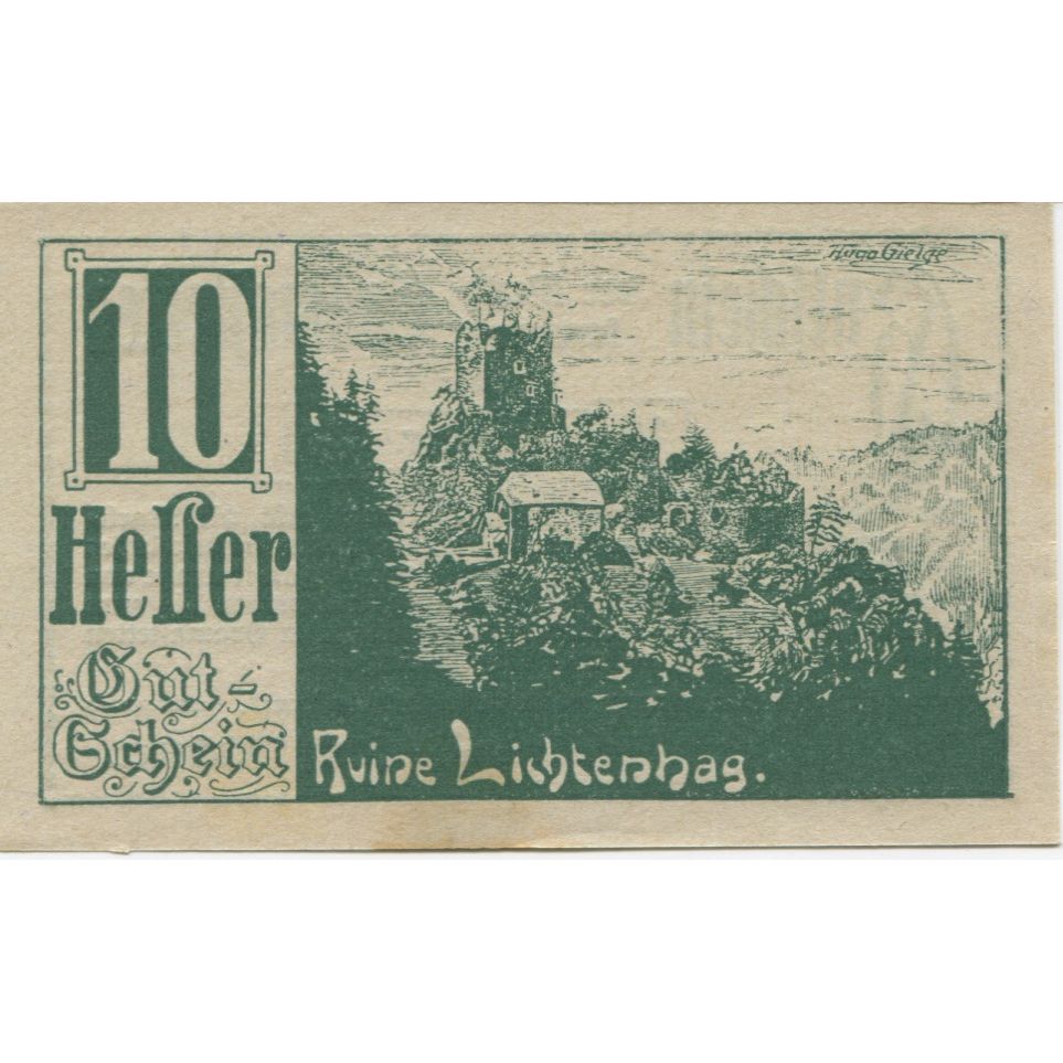 Billete, Austria, Gramastetten, 10 Heller, ruine 1920-05-01, SC, Mehl:FS 256