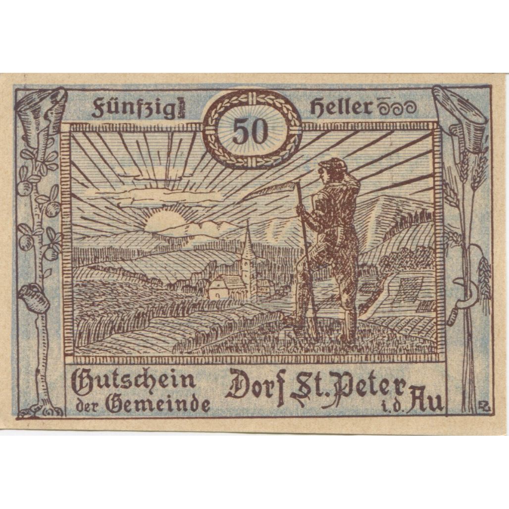 Billete, Austria, St Peter in der Au, 50 Heller, paysage, 1920 SC Mehl:FS 923Ab