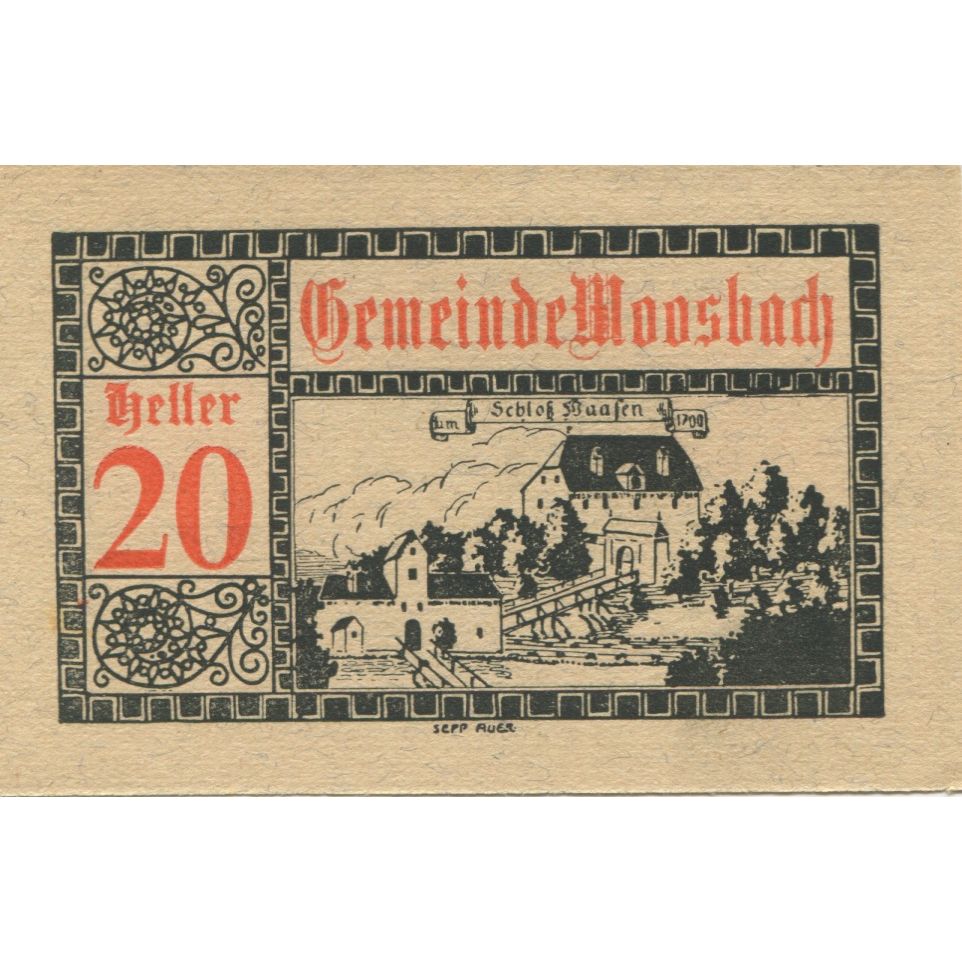 Billete, Austria, Moosbach, 20 Heller, blé, 1920, 1920-12-31, SC, Mehl:FS 628a