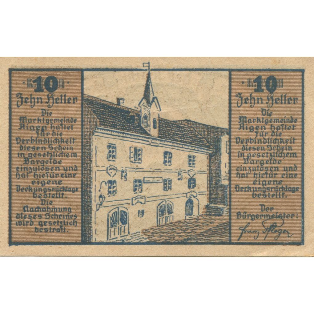 Billete, Austria, Aigen, 10 Heller, mairie, 1920, 1920-12-31, SC, Mehl:FS 12I
