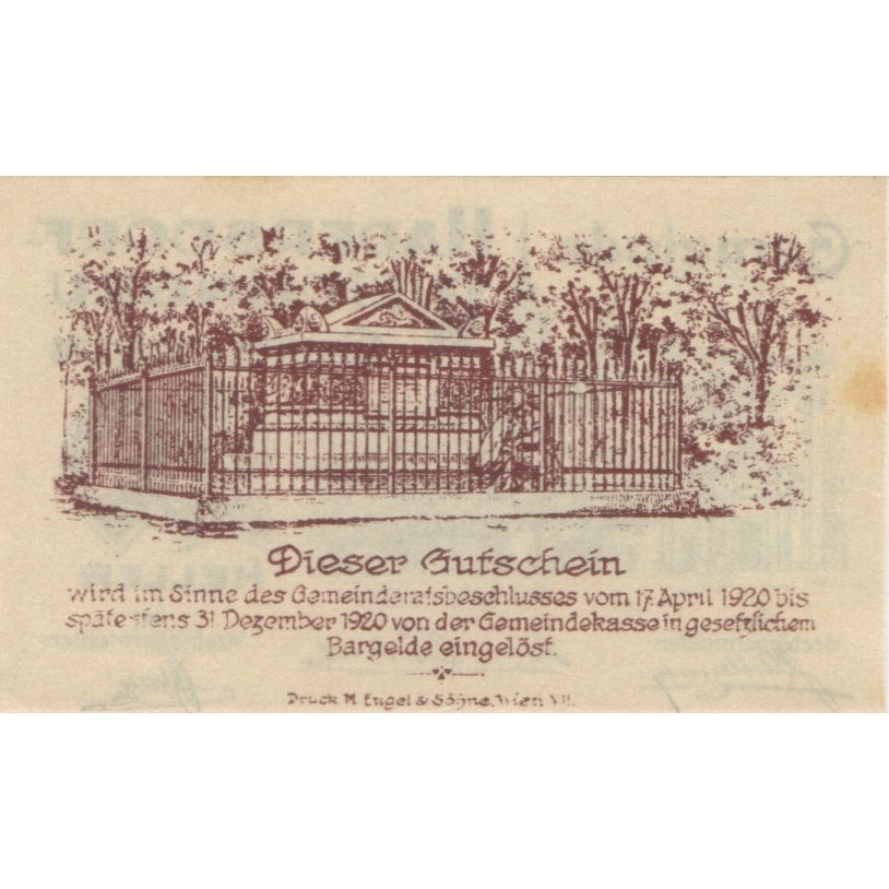 Billete, Austria, Weidlingau, 20 Heller, Eglise 1920-10-15, SC, Mehl:FS 326
