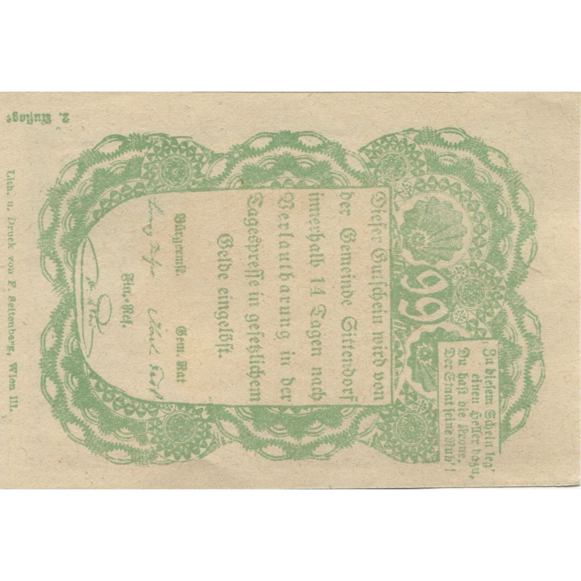 Billete, Austria, Sittendorf, 99 Heller, château, 1920, SC, Mehl:FS 1001a