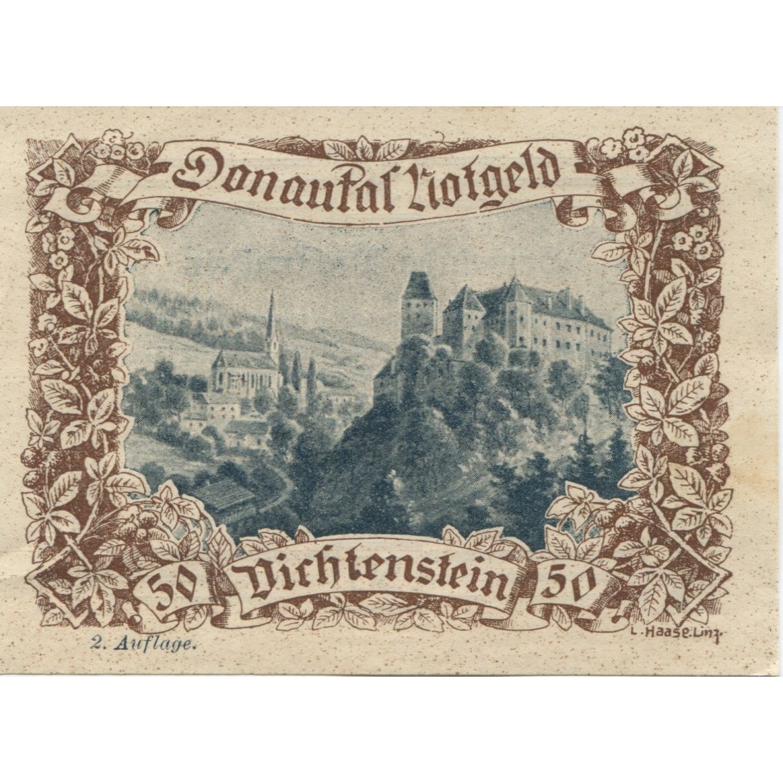 Billete, Austria, Donautal, 50 Heller, château, 1920, SC, Mehl:FS 127d