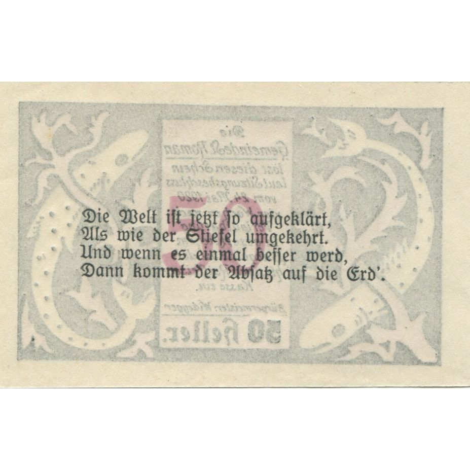 Billete, Austria, St Roman, 50 Heller, poisson, 1920, SC, Mehl:FS 935a