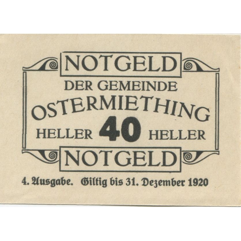 Billete Austria Ostermiething 40 Heller valeur faciale, 1920 SC Mehl:FS 713IIIj