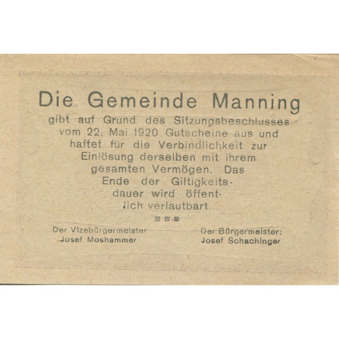 Billete, Austria, Manning, 20 Heller, ferme 1, 1920-05-22, SC, Mehl:FS 578b