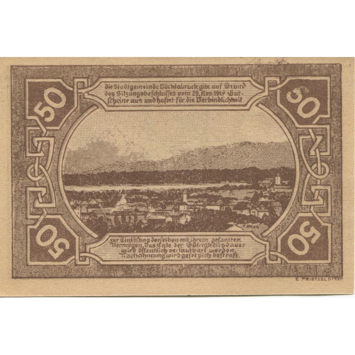 Banknote, Austria, Vocklabruck, 50 Heller, pont, 1920 UNC(63) Mehl:FS 1116IIa
