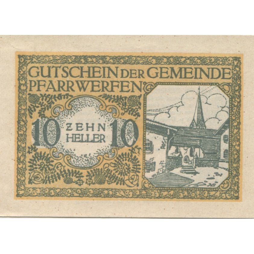 Billete, Austria, Pfarrwerfen, 10 Heller, Eglise 1920-12-31, SC, Mehl:FS 745b