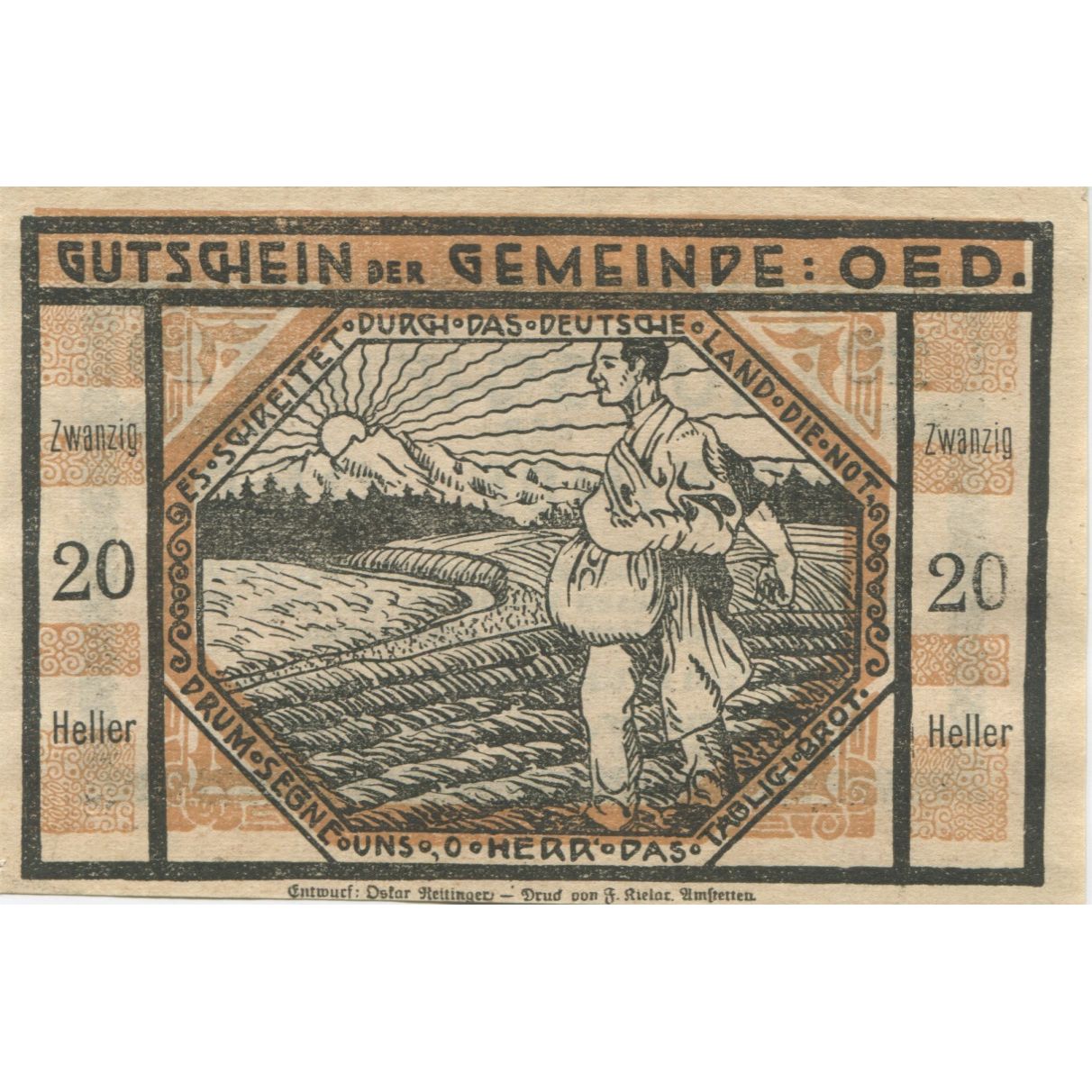 Billete, Austria, Oed, 20 Heller, champs, 1920, 1920-12-31, SC, Mehl:FS 703a