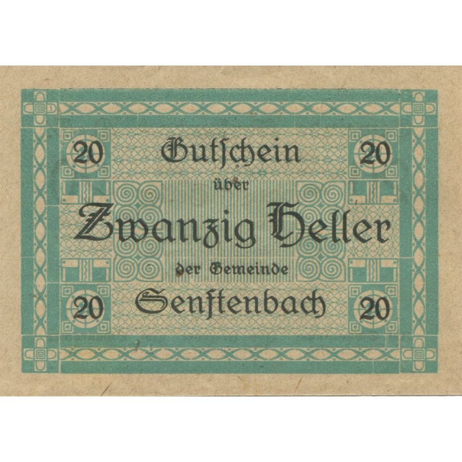 Billete, Austria, Senftenbach, 20 Heller, valeur faciale, 1920 SC Mehl:FS 992b