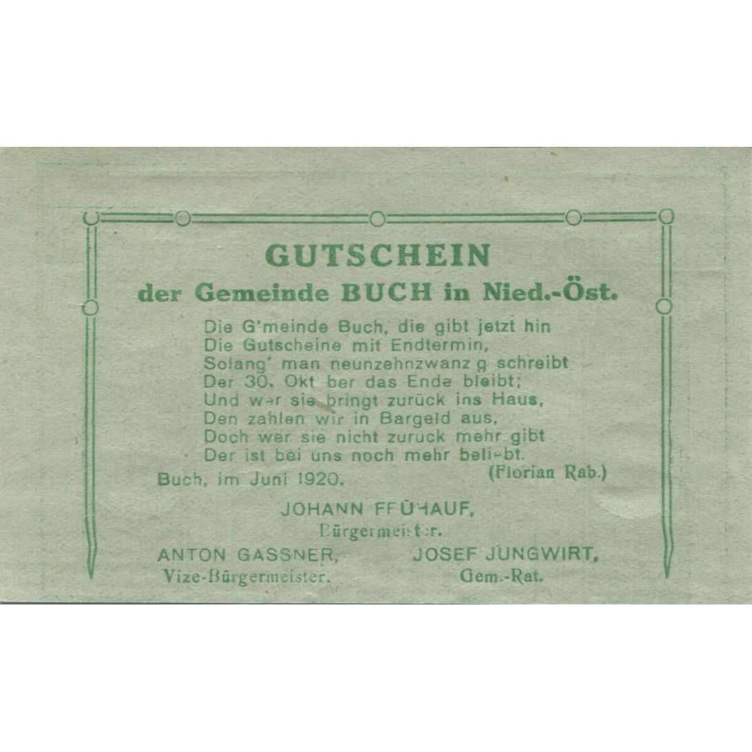 Billete, Austria, Buch, 50 Heller, rue, 1920, 1920-10-30, SC, Mehl:FS 113a