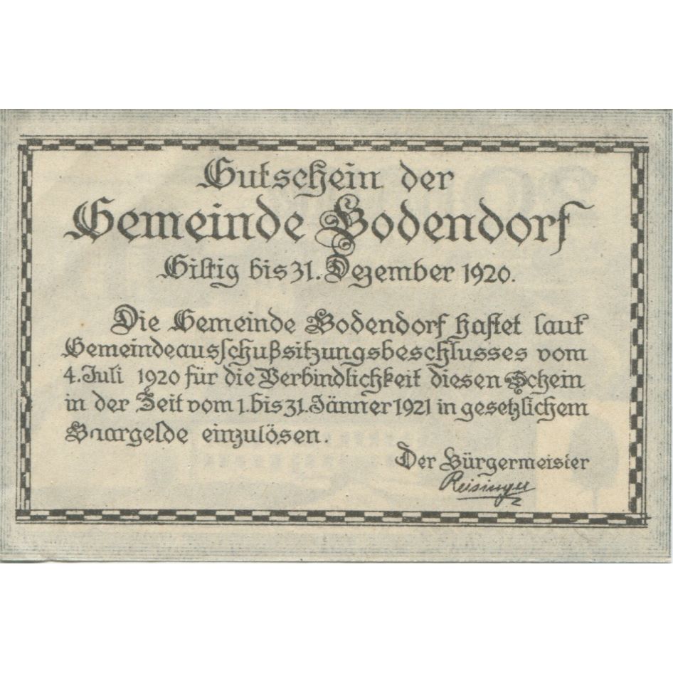 Billete, Austria, Bodendorf, 20 Heller, château 1921-01-31, SC, Mehl:FS 96IIc