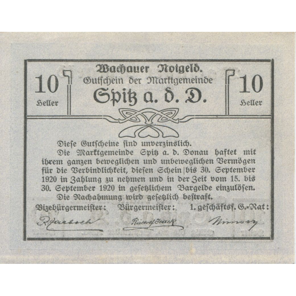 Billete, Austria, Spitz, 10 Heller, château 1920-09-30, EBC+, Mehl:FS 1122
