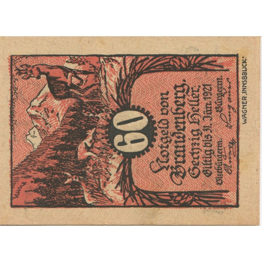 Billete, Austria, Brandenberg, 60 Heller, Animaux 1920-12-31, EBC Mehl:FS 99a