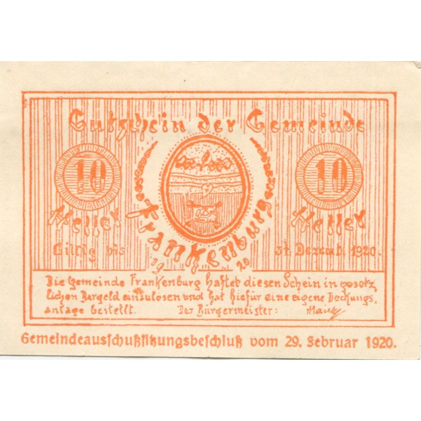 Billete, Austria, Frankenburg, 10 Heller, ruine 1920-12-31, SC, Mehl:FS 206Ia