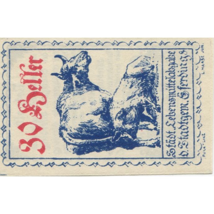 Billete, Austria, Eferding, 30 Heller, Animaux 1920-06-01, SC Mehl:FS 152Va