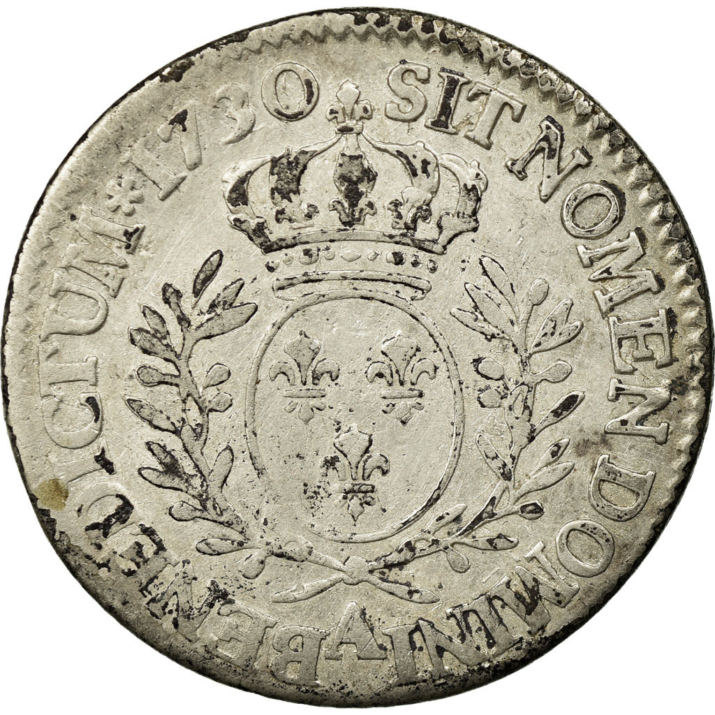 Coin, France, Louis XV, 1/5 Écu aux branches d'olivier, 24 Sols, 1/5 ECU, 1730
