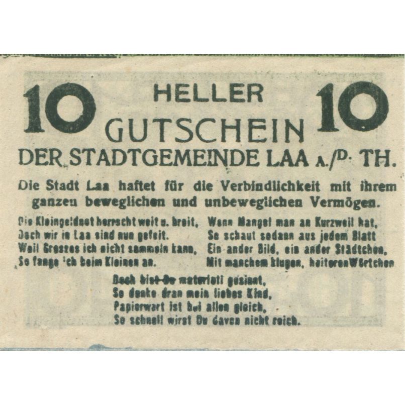Billete, Austria, Laa a/d Thaya, 10 Heller, valeur faciale, 1920 SC Mehl:FS 494