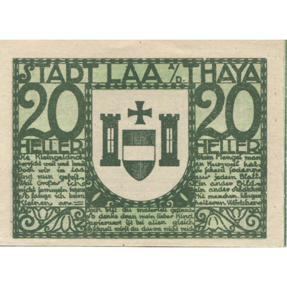 Billete, Austria, Laa a/d Thaya, 20 Heller, Eglise, 1920, SC Mehl:FS 494