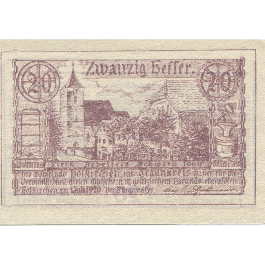 Billete, Austria, Traun, 20 Heller, village, 1921, 1921-02-28, SC, Mehl:FS 387I