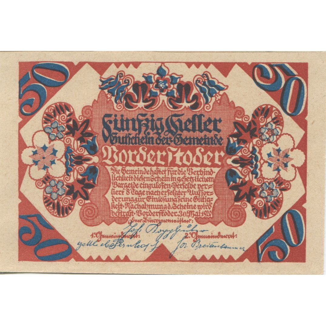 Billete, Austria, Borderstoder, 50 Heller, Fleur, 1920, SC, Mehl:FS 1120