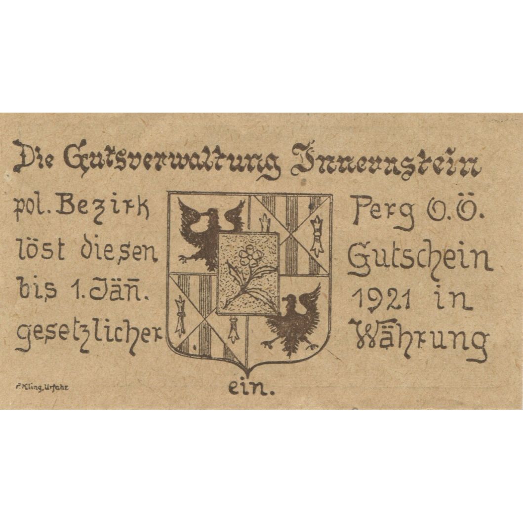 Billete, Austria, Perg, 20 Heller, Blason, 1921, SC, Mehl:FS 1152