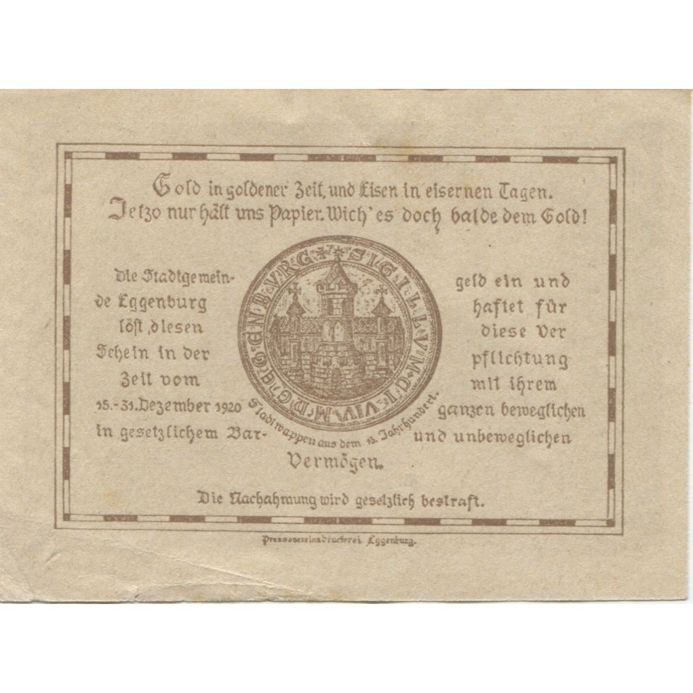 Billete, Austria, Eggenburg, 10 Heller, Blason 1920-12-31, SC, Mehl:FS 162b
