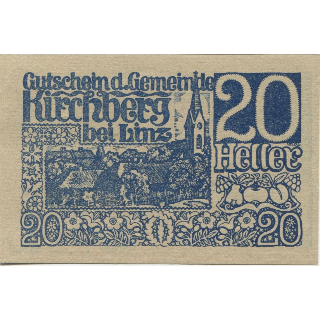 Billete, Austria, Kirchberg, 20 Heller, village 1920-12-31, SC, Mehl:FS 443b