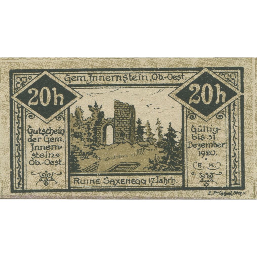 Billete, Austria, Innernstein, 20 Heller, Eglise 1920-12-31, SC, Mehl:FS 406