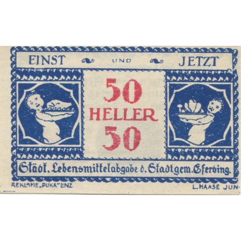 Billete, Austria, Eferding, 50 Heller, personnage, 1920 SC, Mehl:FS 152Va
