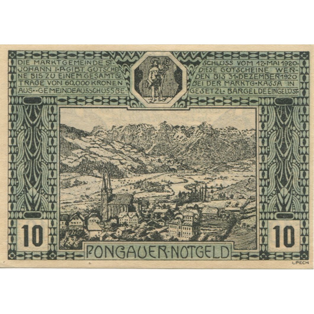 Billete, Austria, St Johann, 10 Heller, cheval 1920-12-31, SC, Mehl:FS 895a