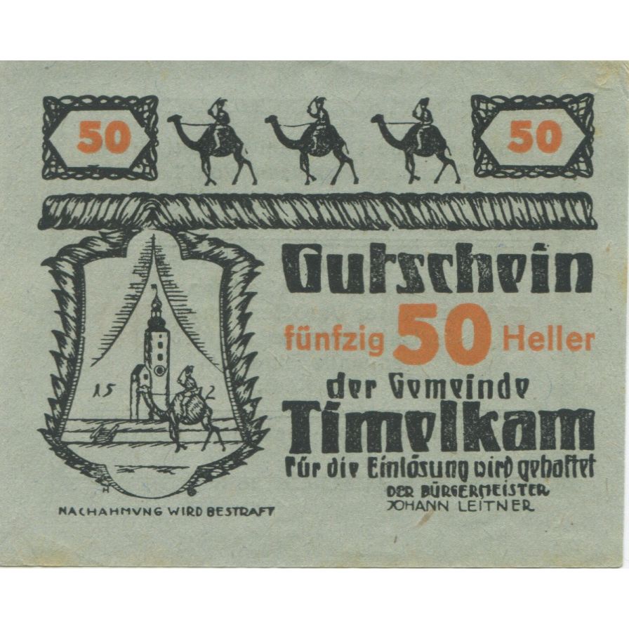 Billete, Austria, Timelkam, 50 Heller, Blason, 1920, SC, Mehl:FS 1072