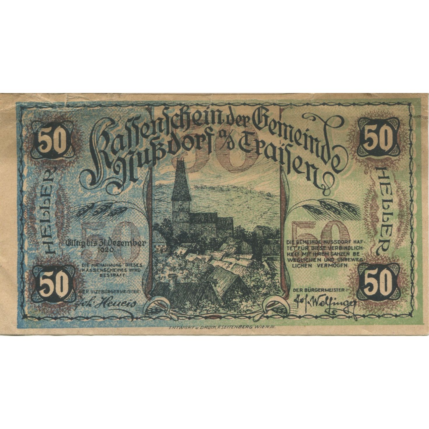 Billete, Austria, Traisen, 50 Heller, paysage 1920-12-31, EBC, Mehl:FS 678b