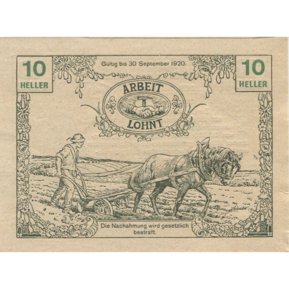 Billete, Austria, Tausendblum, 10 Heller, champs 1920-09-30, SC, Mehl:FS 1060