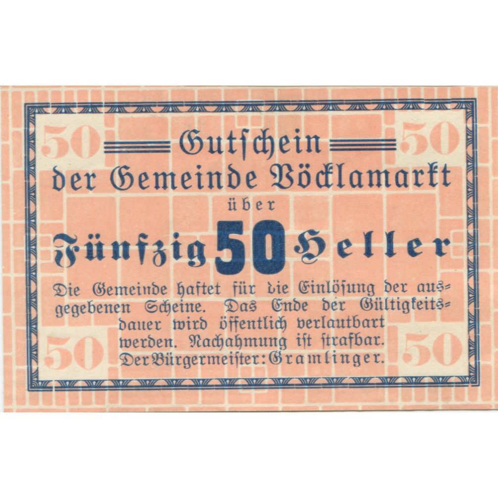 Billete, Austria, Vöcklamarkt, 50 Heller, Texte, 1920, SC, Mehl:FS 1117Ia