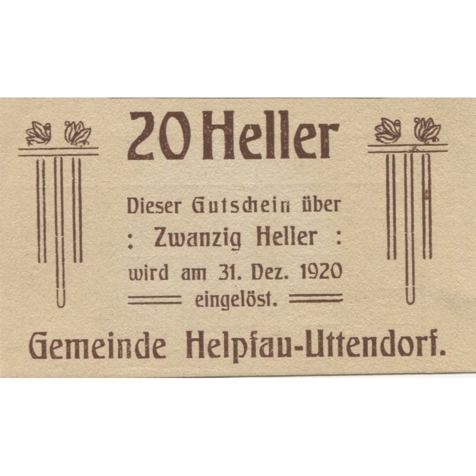 Billete, Austria, Helpfau, 20 Heller, Texte, 1920-12-31, SC, Mehl:FS 365II