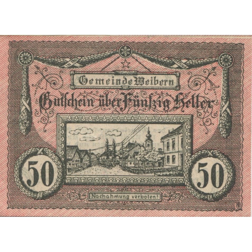 Billete, Austria, Weibern, 50 Heller, rue, 1920, SC, Mehl:FS 1146b