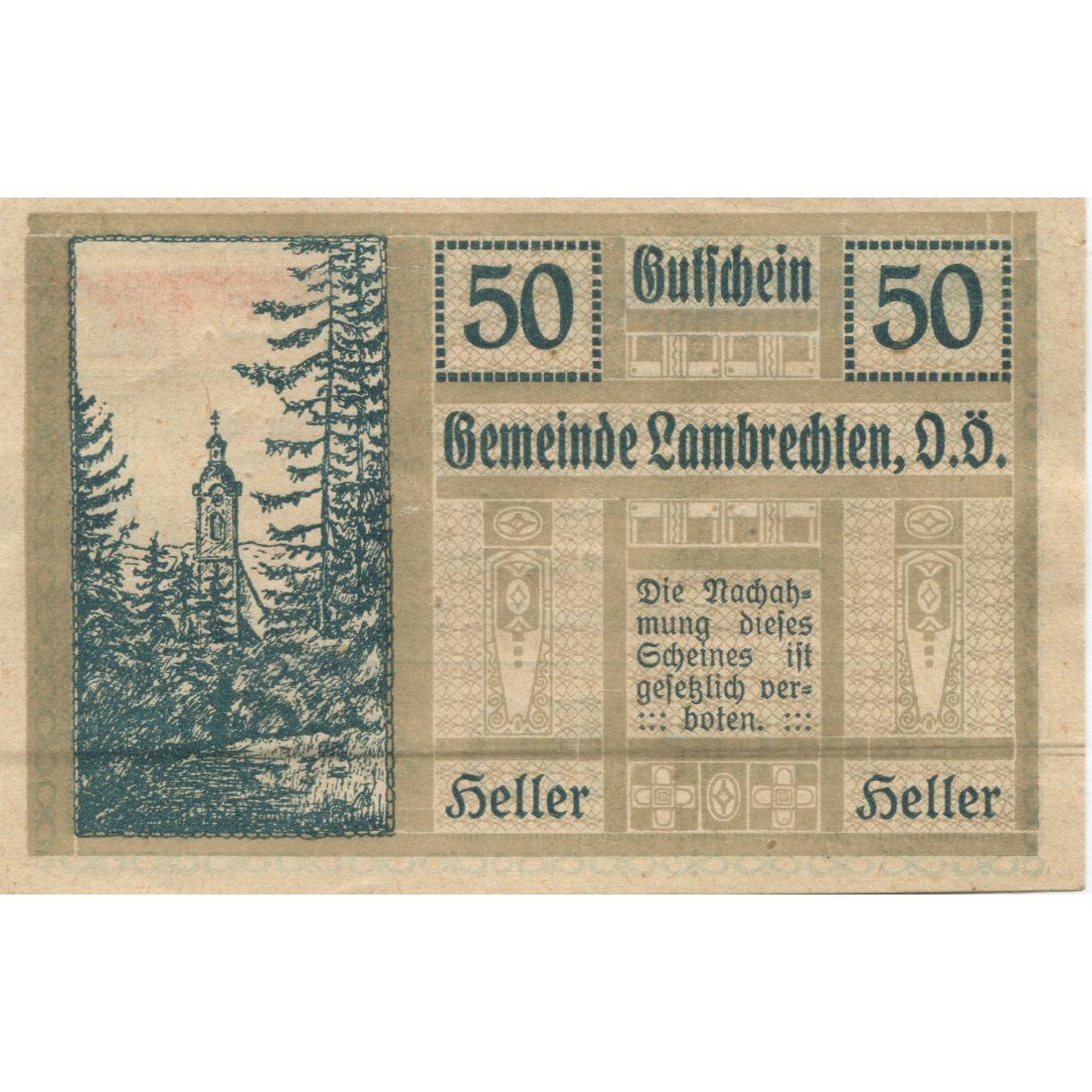 Billete, Austria, Lambrechten, 50 Heller, sapin 1920-12-31, EBC, Mehl:FS 497a
