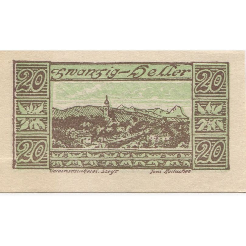 Billete, Austria, Waldneukirchen, 20 Heller, village, 1920, SC, Mehl:FS 1134