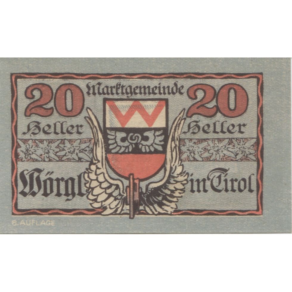 Billete, Austria, Worgl, 20 Heller, statue, 1920, 1920-12-31, SC, Mehl:FS 1252a