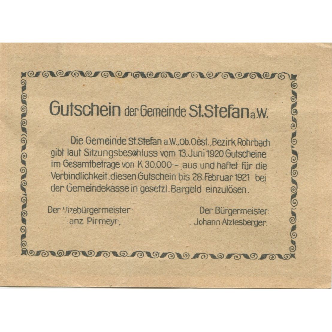 Billete, Austria, St Stefan, 50 Heller, paysage 1921-02-28, SC Mehl:FS 937a