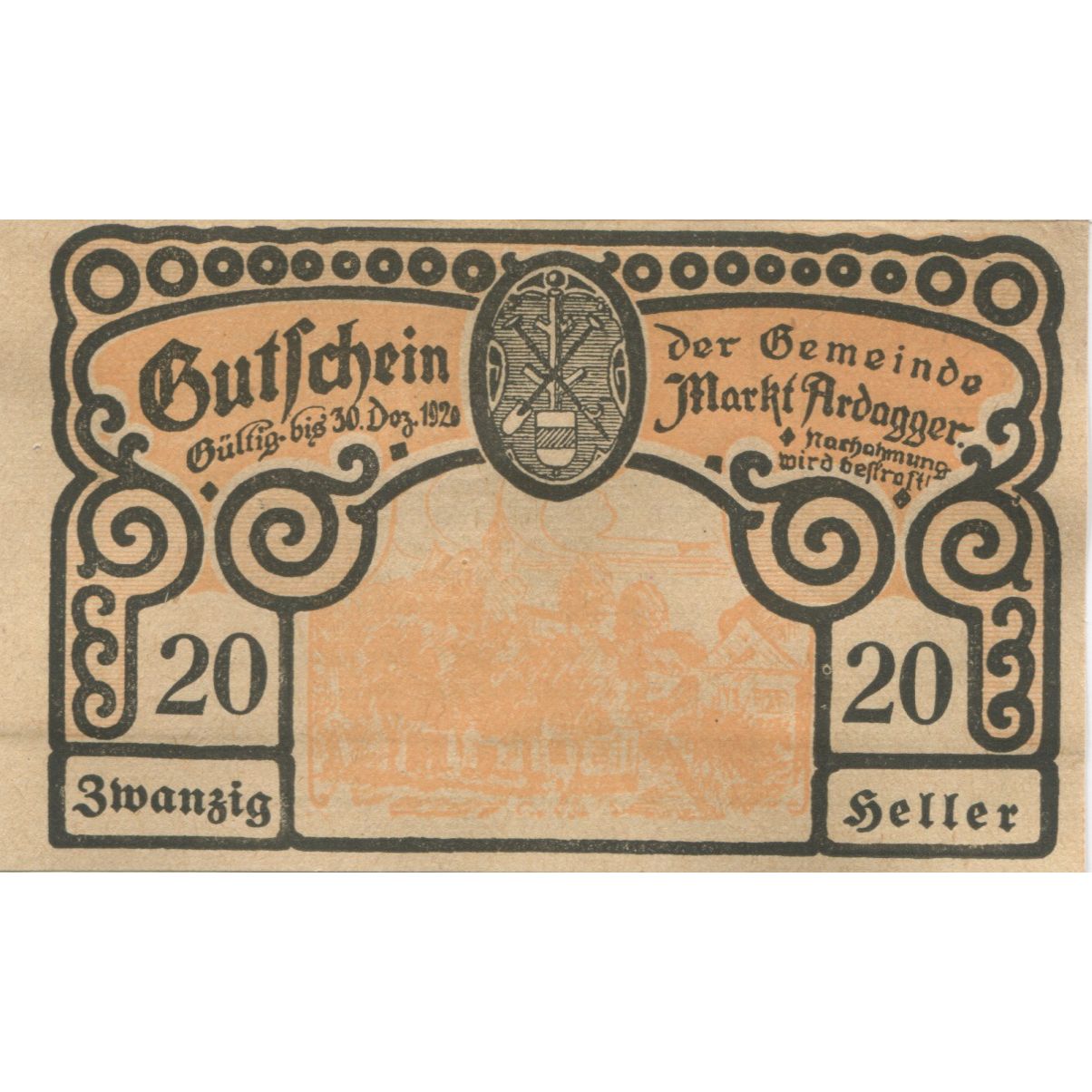 Billete, Austria, Ardagger, 20 Heller, village 1920-12-31, SC, Mehl:FS 50a