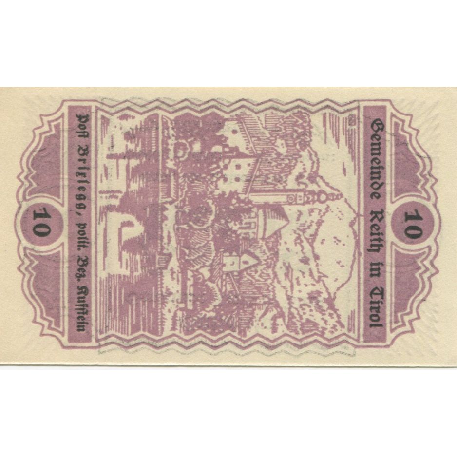 Billete, Austria, Reith, 10 Heller, Texte, 1920, 1920-11-01, SC, Mehl:FS 831a