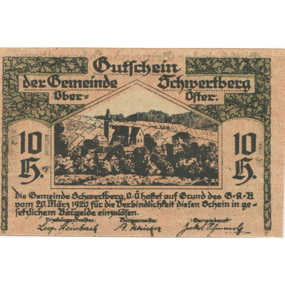 Billete, Austria, Schwertberg, 10 Heller, épée, 1920 SC, Mehl:FS 984Ia