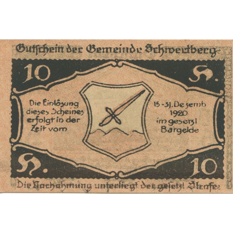 Billete, Austria, Schwertberg, 10 Heller, épée, 1920 SC, Mehl:FS 984Ia