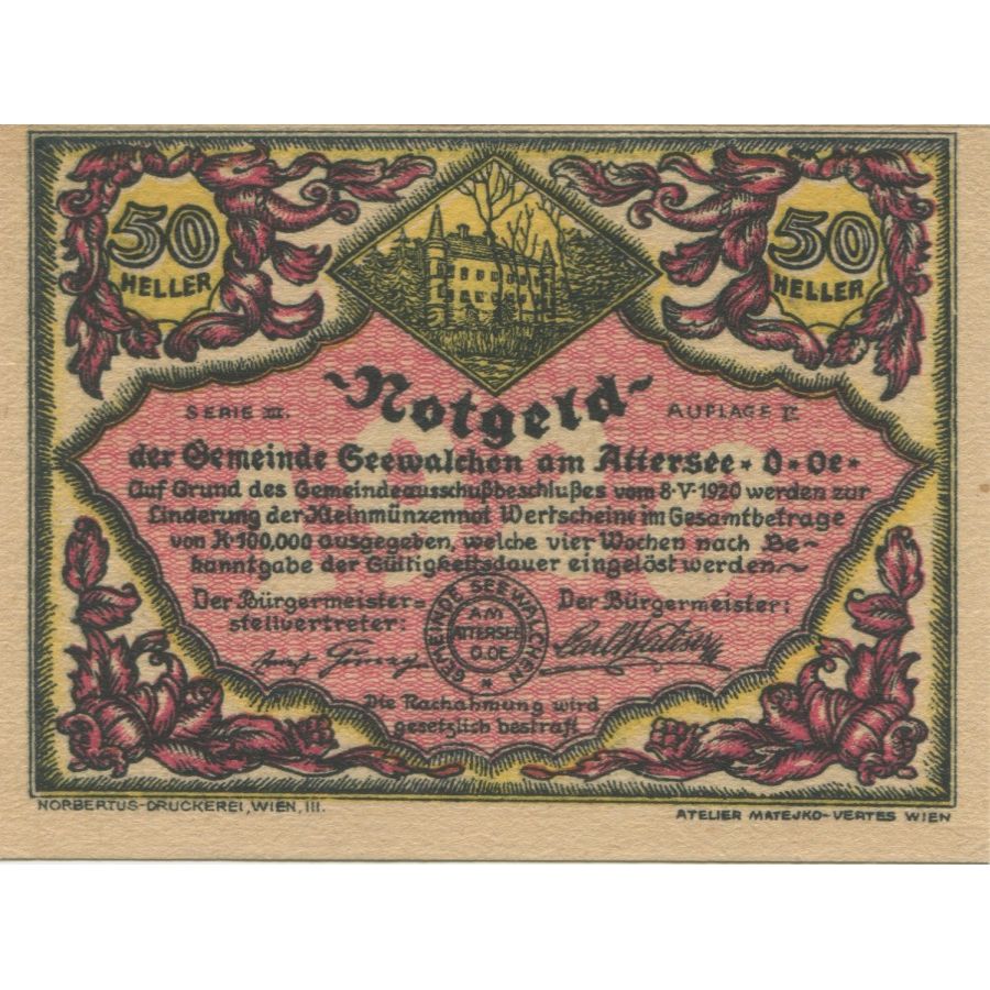 Billete, Austria, Attersee, 50 Heller, voilier, 1920, SC, Mehl:FS 988a