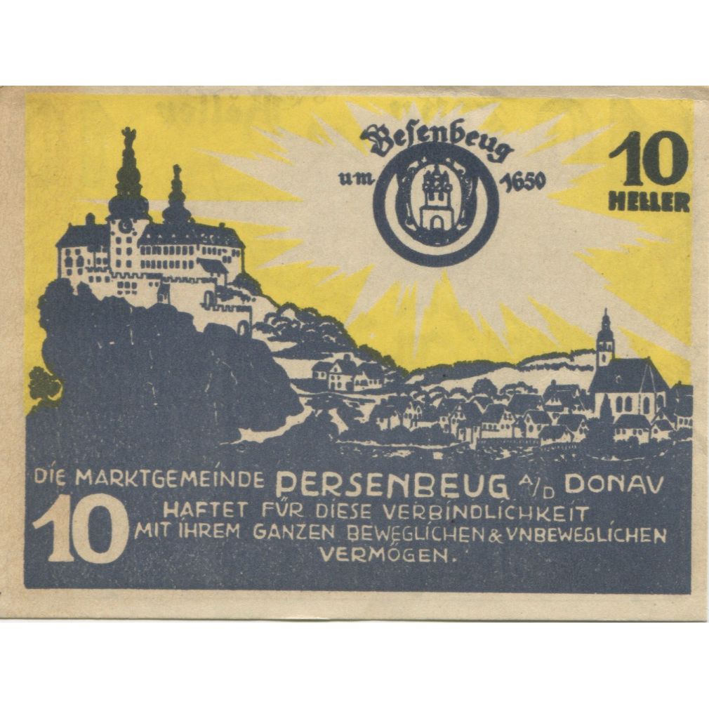 Billete, Austria, Persenbeug, 10 Heller, château, 1920 EBC Mehl:FS 735IIa