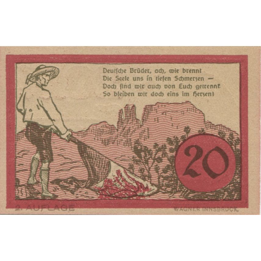 Billete, Austria, Jochberg, 20 Heller, personnage 1921-01-31, SC Mehl:FS 419b