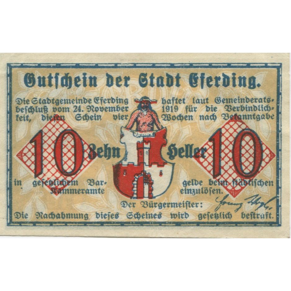 Billete, Austria, Eferding, 10 Heller, Blason, 1920, SC, Mehl:FS 152