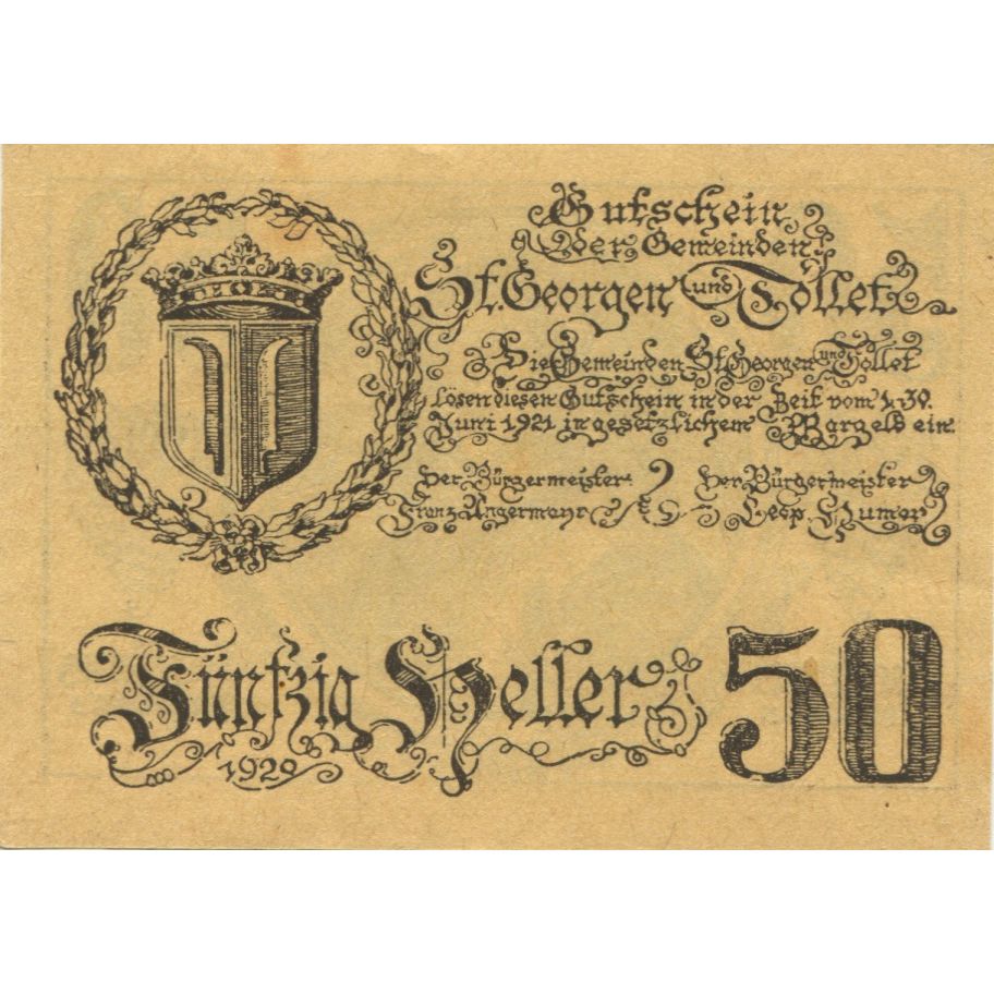Billete, Austria, St Georgen, 50 Heller, Blason 1921-06-30, SC, Mehl:FS 890